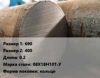 Поковка круглая 690х400 L=0.2 Сталь: 08Х18Н10Т-У кольцо
